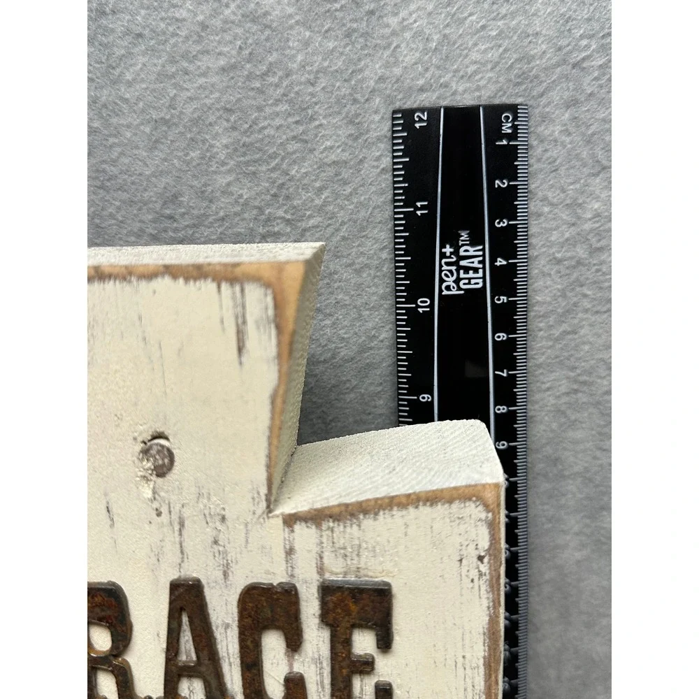 Wooden Grace Standing Cross White Distressed Rustic Metal Clip Decor